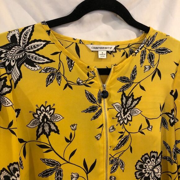 Counterparts Yellow Chiffon Floral Blouse w/ Zipper size Small - Picture 5 of 10